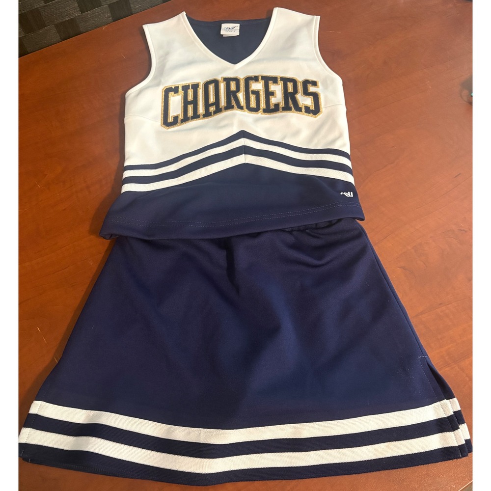 Varsity Spirit Kids Small Chargers Cheerleading Uniform Set Navy Blue White Gold